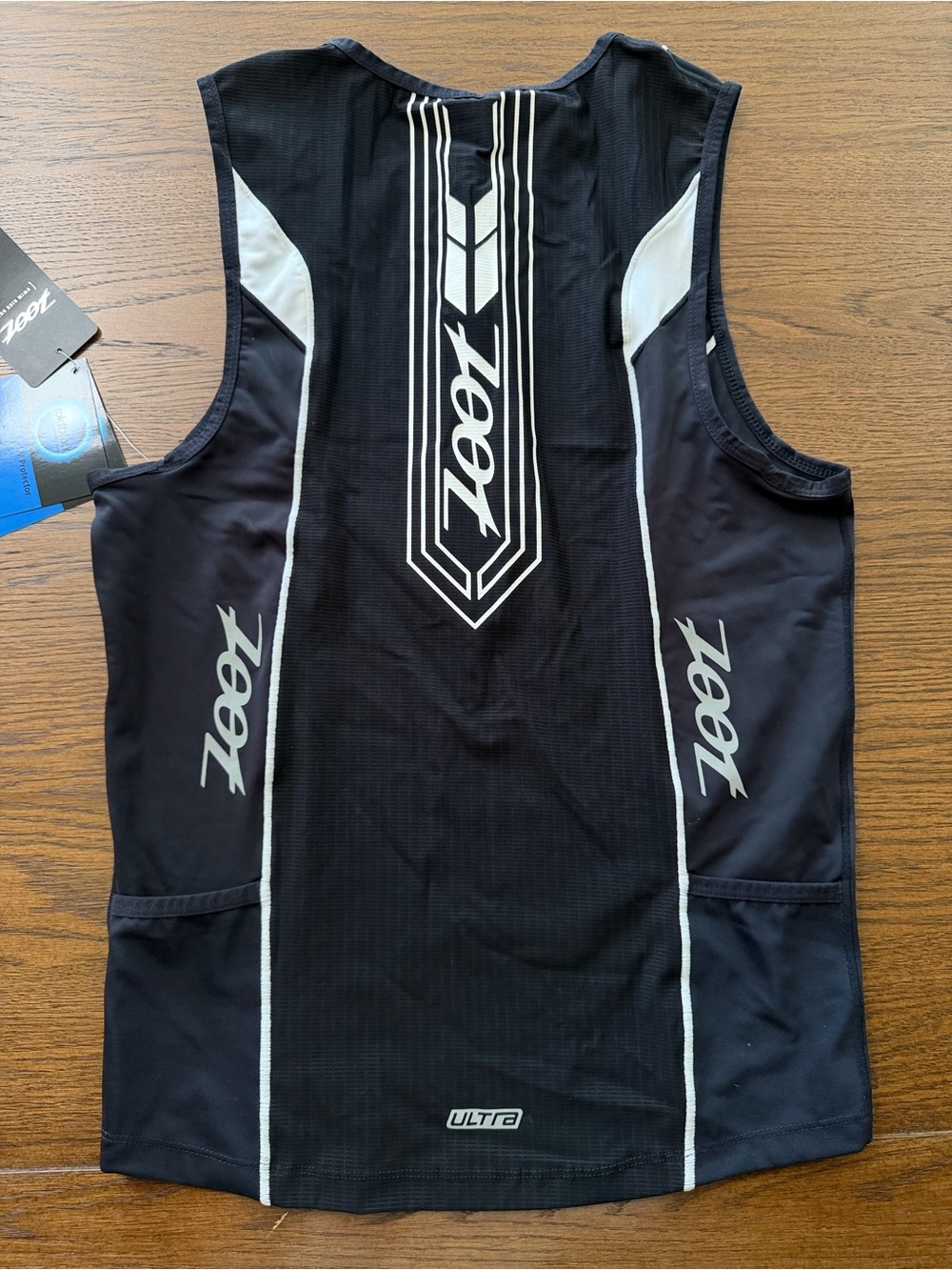 Zoot Ultra Black Triathlon Tri Tank with Front Zipper and White Piping - Picture 2 of 3